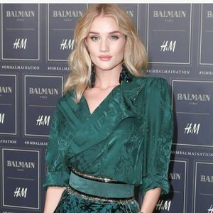 RARE NWT H&M x Balmain emerald jacquard weave top